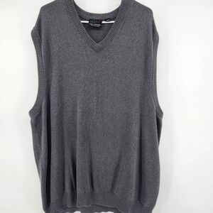 Greg Norman Collection Mens XXL Gray V-Neck Knit Sweater Vest Shark Logo